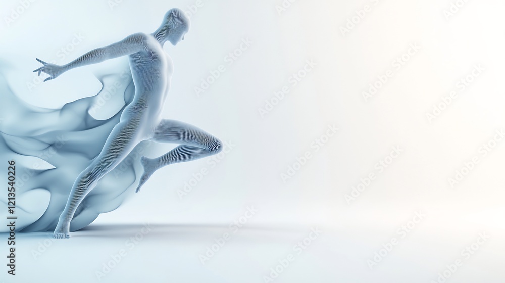 Abstract Figure Dynamically Runs Soft Light Blue Aesthetic. AI Generated Abstract Figure Dynamically Runs Soft Light Blue Aesthetic. AI Generated