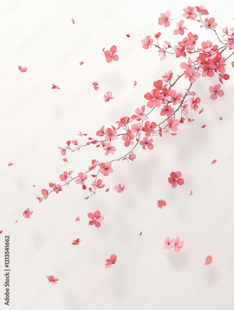 Chic and sophisticated red spring blossoms on a crisp white canvas, blossom, tulips, vibrant, vibrant