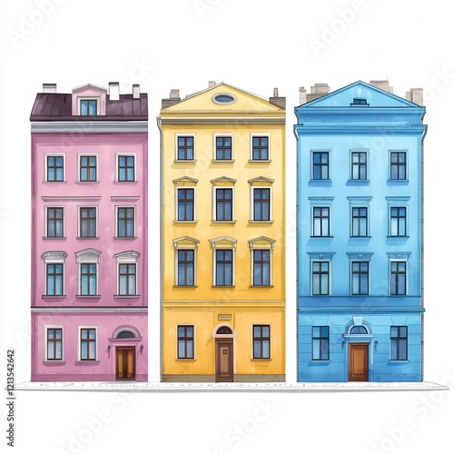 Charming Pastel-Colored Buildings in a Whimsical Urban Setting