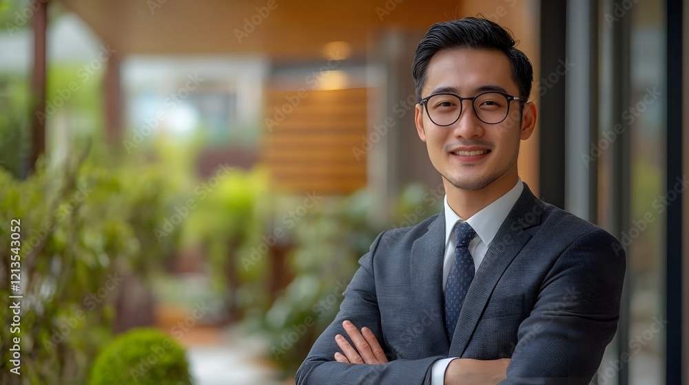 Fototapeta premium Confident and Assured Professional Businessman Posing Formally in a Business Office Environment Exuding a Sense of Leadership and Success