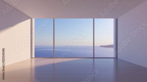 Spacious Minimalist Room with Large Windows and Beautiful Ocean View