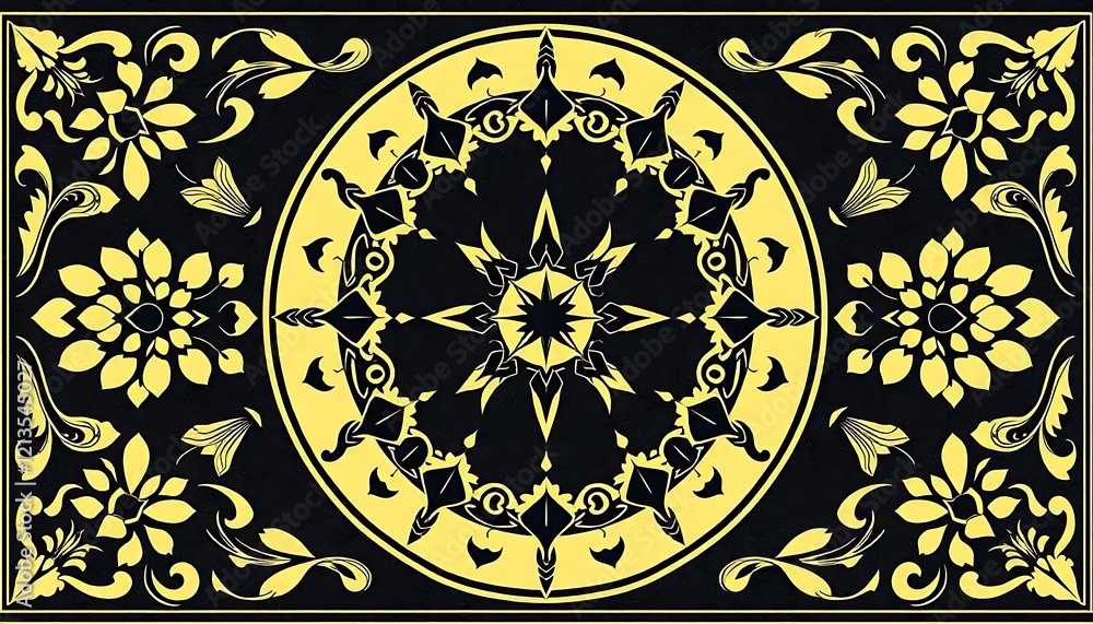 Naklejka premium Elegant Black and Gold Floral Mandala Design