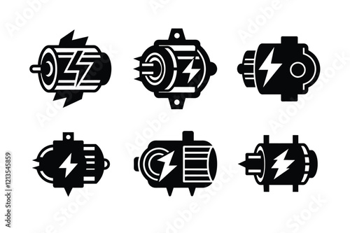 set of Electric motor icon vector silhouette