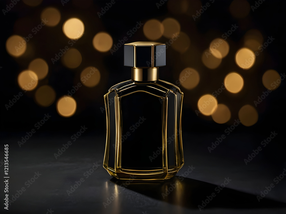 Black and Gold Perfume Bottles in Dramatic Light: Matte black perfume bottles with gold accents showcased under dramatic spotlight on a dark background. Black and Gold Perfume Bottles in Dramatic Light: Matte black perfume bottles with gold accents showcased under dramatic spotlight on a dark background.