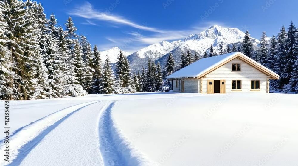Snowy Mountain Cabin Winter Landscape Snowy Mountain Cabin Winter Landscape
