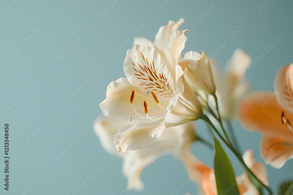 Fototapeta premium Blooming flower with delicate petals in full bloom set against a soft, dreamy blurred bouquet background