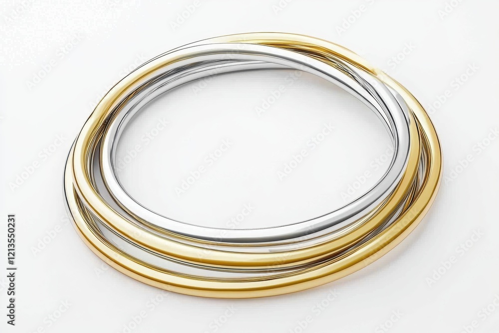 Elegant Stacked Rings in Gold and Silver on White Background