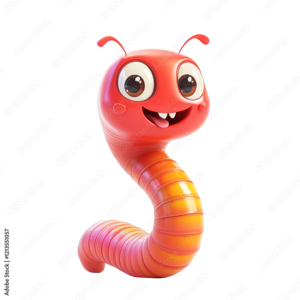 Fototapeta premium A cheerful 3D rendered cartoon worm with a big smile and bright coloring.