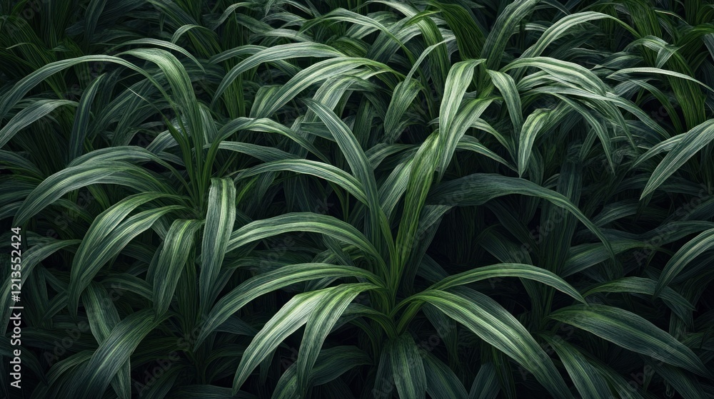 Fototapeta premium Lush Green Tropical Foliage: A Dark and Moody Botanical Image
