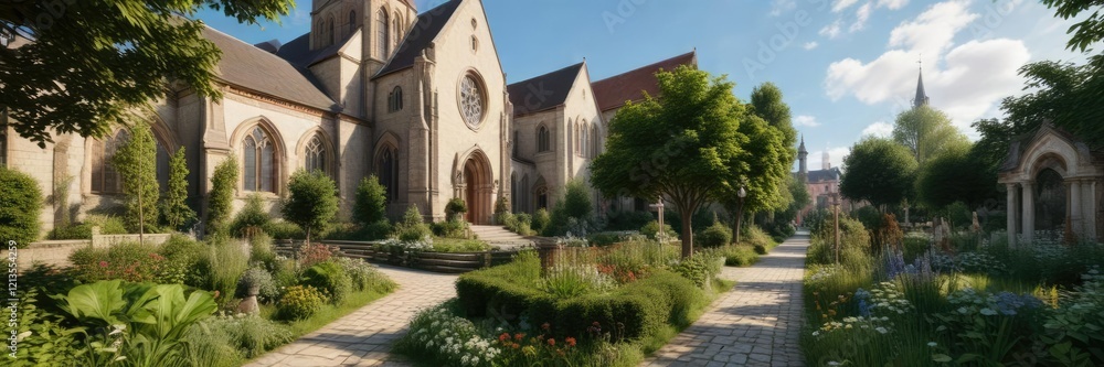 Beautifully manicured gardens surrounding the Church of Saints Cyril and Methodius , cyril, methodius Beautifully manicured gardens surrounding the Church of Saints Cyril and Methodius , cyril, methodius