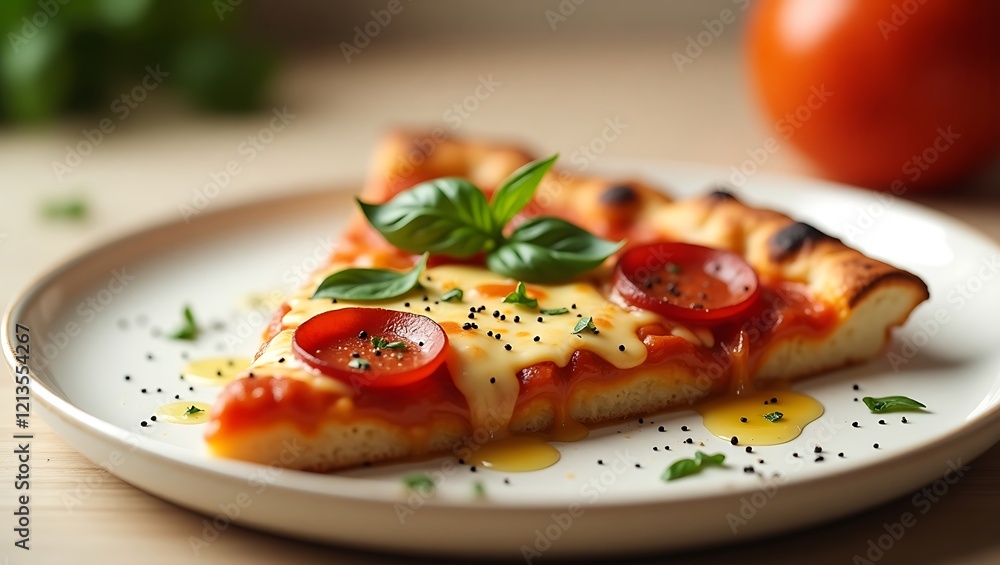 Steamy Hot Pepperoni Pizza Slice on Plate - Food Photography Steamy Hot Pepperoni Pizza Slice on Plate - Food Photography
