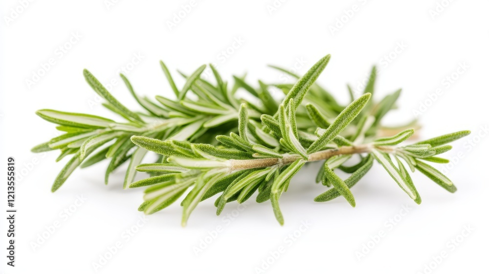 Fototapeta premium Rosemary plant, fresh herb branch with green leaves isolated on white background. Organic aromatic spices for cooking food, culinary. Rosemary sprigs, vector realistic illustration