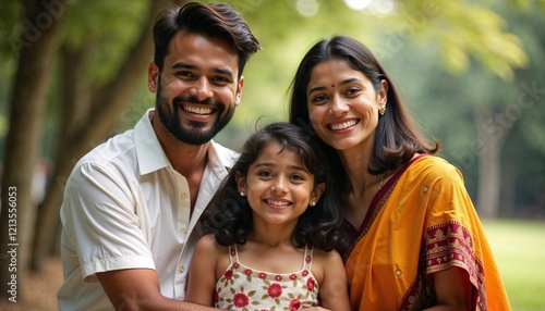 Indian family enjoying together in a park with joyful expressions