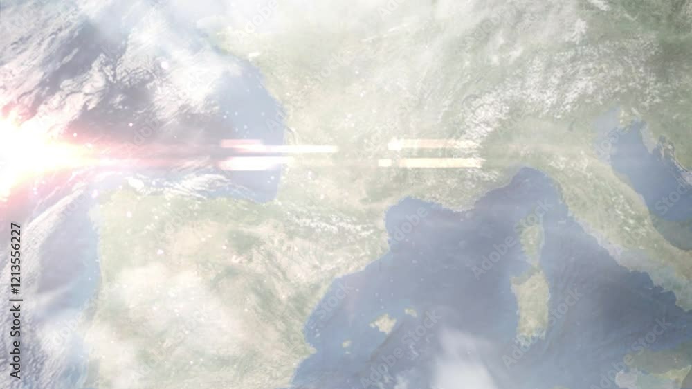 Earth zoom in from space and focus on Toulouse, France. Background for travel blog or intro. Satellite view. 3D style animation. Images from NASA.