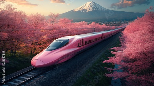 Wallpaper Mural Pink bullet train, Fuji backdrop, cherry blossoms, spring travel Torontodigital.ca