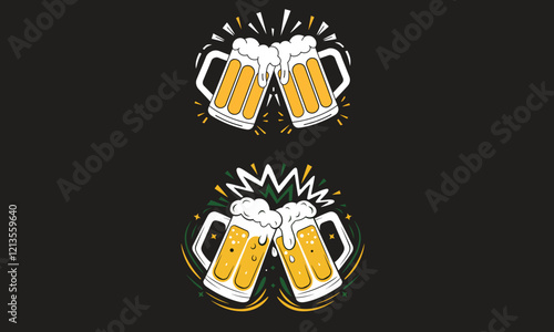 Vector image of two mugs of beer