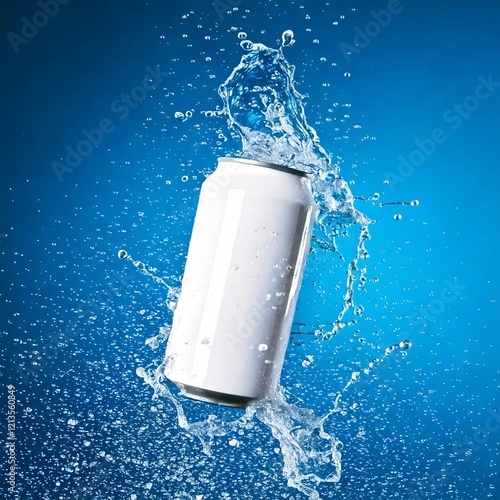 A can of soda falling into the water.