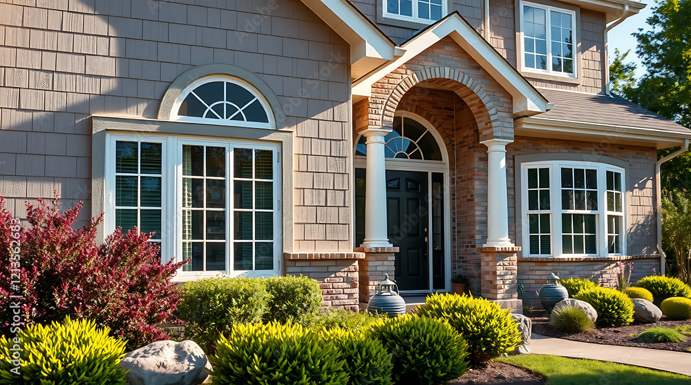 Dream House Exterior: Brick Facade, Landscaping, and Architectural Details Dream House Exterior: Brick Facade, Landscaping, and Architectural Details