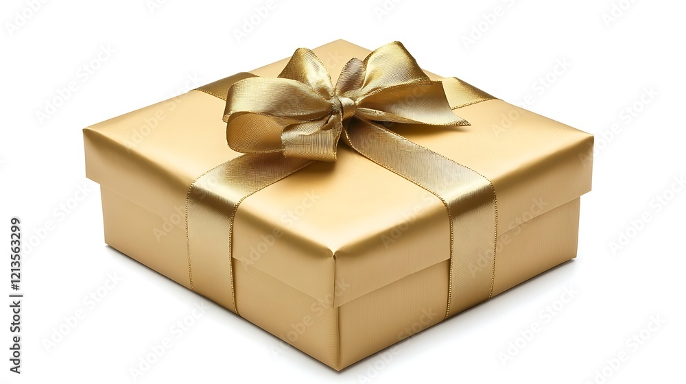 Festive gift box with satin ribbon isolated on white surface Festive gift box with satin ribbon isolated on white surface