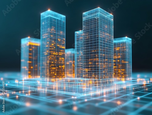 Futuristic city skyline, digital architecture.