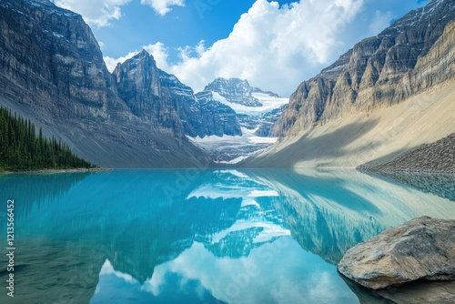 Wallpaper Mural Turquoise lake reflecting mountains, glacier, sunny sky Torontodigital.ca