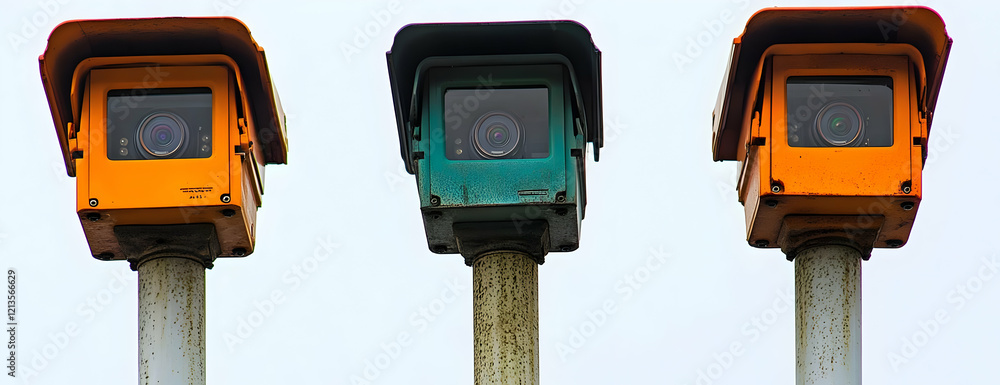 Roadside speed cameras, overcast sky, safety Roadside speed cameras, overcast sky, safety