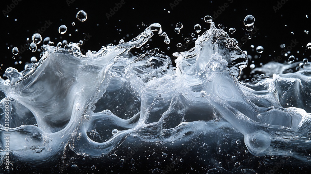 Water splashing with bubbles on a black backdrop, used for backgrounds or effects Water splashing with bubbles on a black backdrop, used for backgrounds or effects