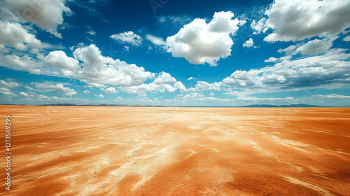 A solitary figure silhouetted against the vast and endless desert landscape walking towards the distant horizon under a dramatic sky filled with billowing clouds photo