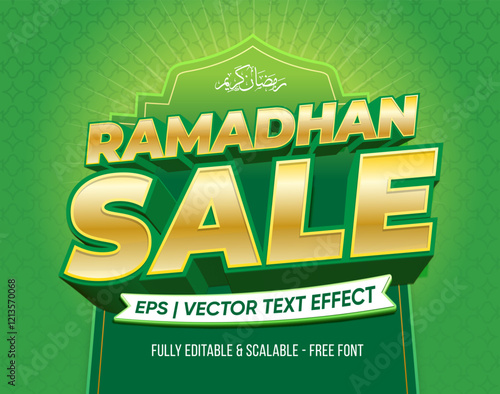 Editable Ramadan text effect with gold and green colors, perfect for Ramadan design concept
