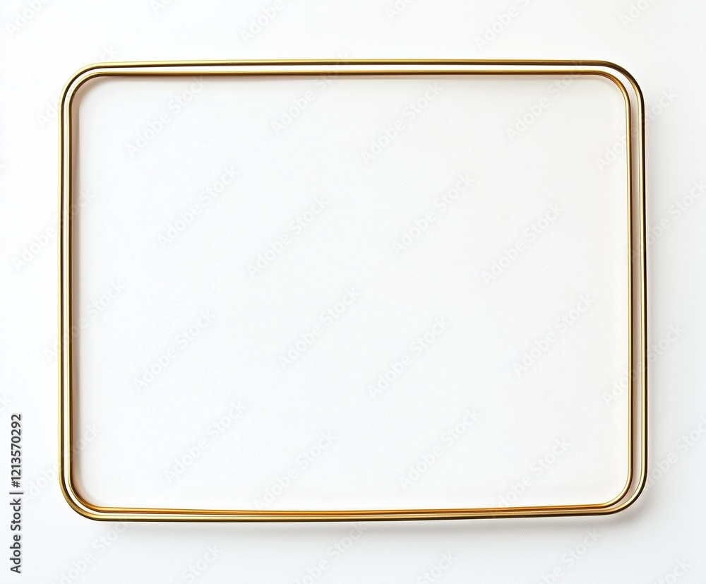 Blank gold frame with thin rounded edges, set on a white backdrop.
