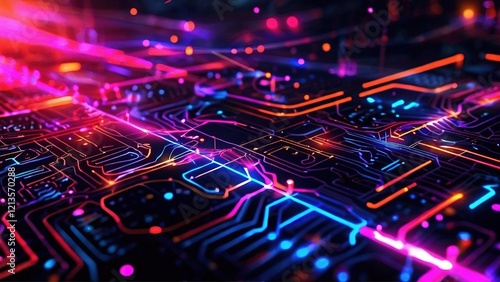 Wallpaper Mural Futuristic Circuit Board, Network, Data Flow, Technology, Abstract Background, Digital Art Torontodigital.ca