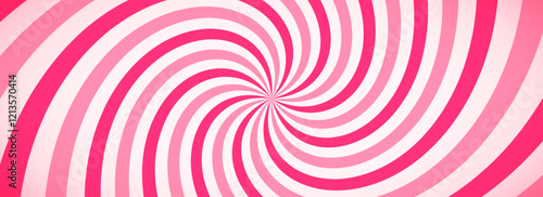 Candy color spiral background. Pink rotating swirl pattern wallpaper. Spinning line vortex for banner, poster, flyer, booklet. Sweet sunburst concept. Vector ice cream backdrop