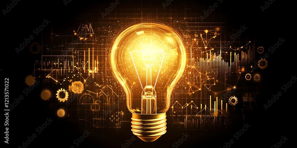 Bright idea, innovation concept, data graphs background, business solution Bright idea, innovation concept, data graphs background, business solution