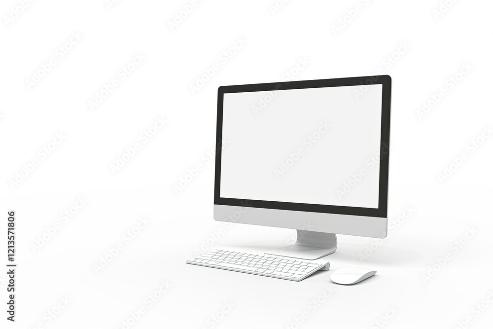 Computer Monitor with Keyboard and Mouse Isolated on White Background 3D Illustration Computer Monitor with Keyboard and Mouse Isolated on White Background 3D Illustration