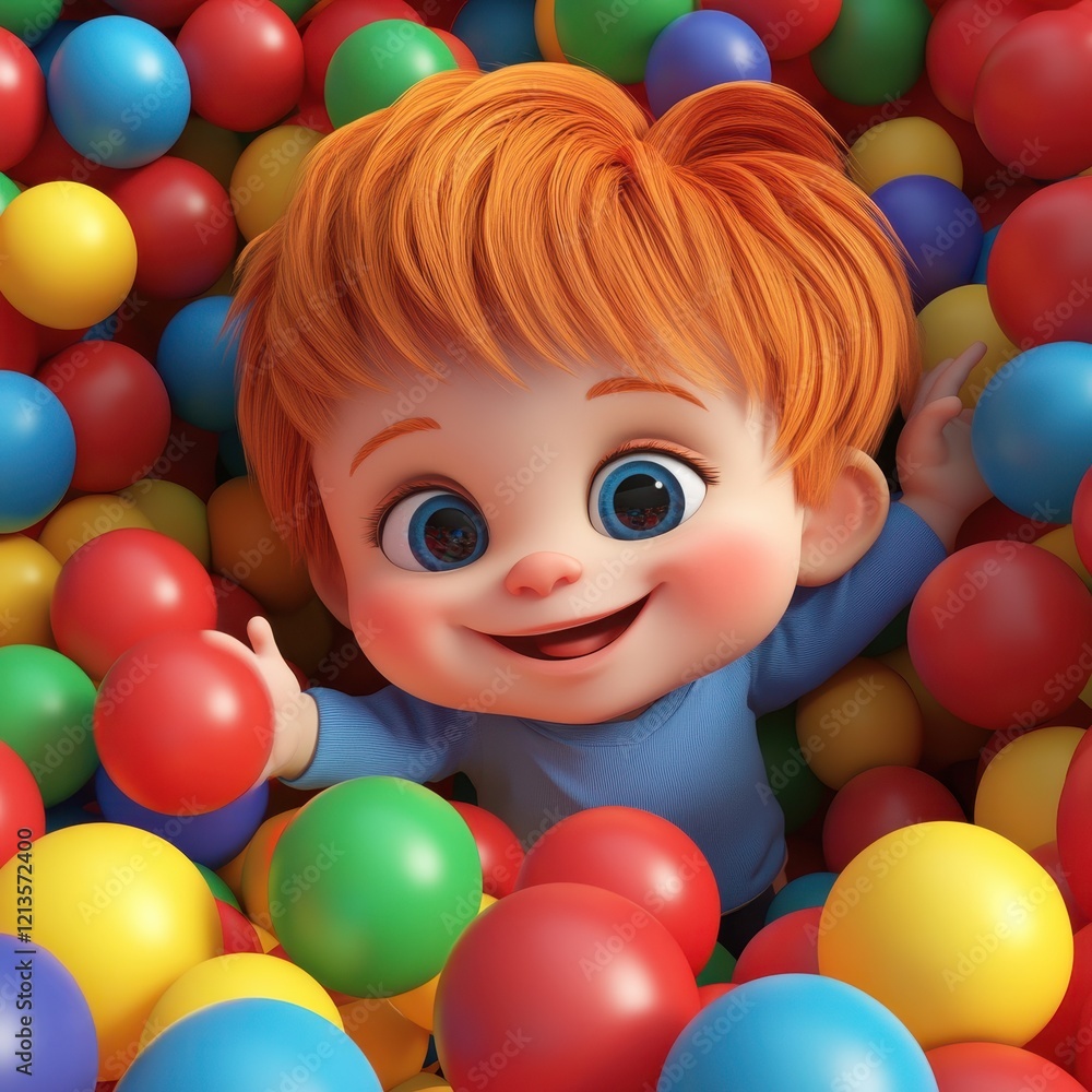 Joyful Toddler Immersed in a Colorful Ball Pit Adventure Joyful Toddler Immersed in a Colorful Ball Pit Adventure