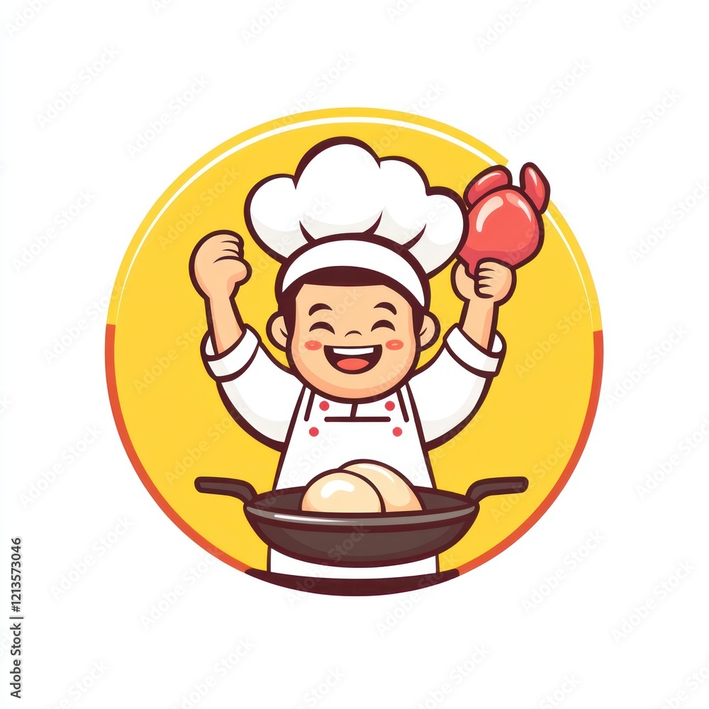 Happy cartoon chef cooking, food preparation, culinary art, fun Happy cartoon chef cooking, food preparation, culinary art, fun