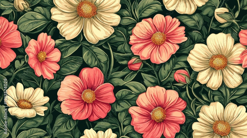 A colorful flower garden with pink and white flowers. Generative AI A colorful flower garden with pink and white flowers. Generative AI