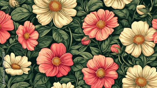 A colorful flower garden with pink and white flowers. Generative AI