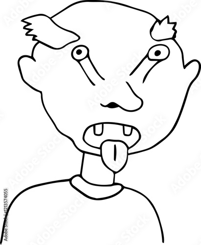 a funny strange man with a bald head and eyes rolled out of their sockets opened his mouth and stuck out his tongue