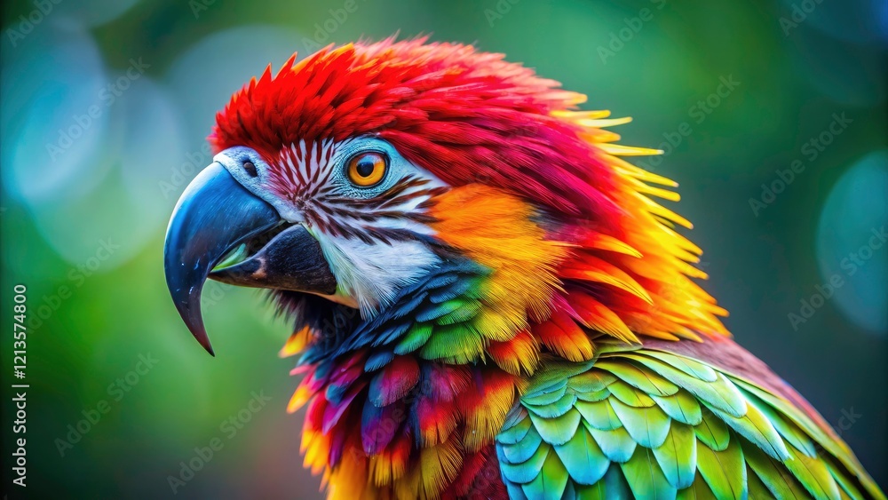 Obraz premium Close-up of a Vibrant Bird Head with Intricate Plumage Details and Colorful Features for Nature Photography and Wildlife Art