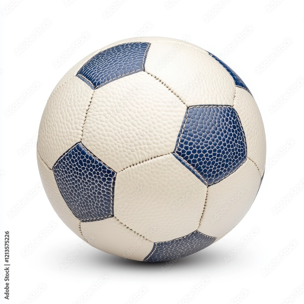 Classic White and Navy Blue Soccer Ball on White Background Studio Shot Classic White and Navy Blue Soccer Ball on White Background Studio Shot