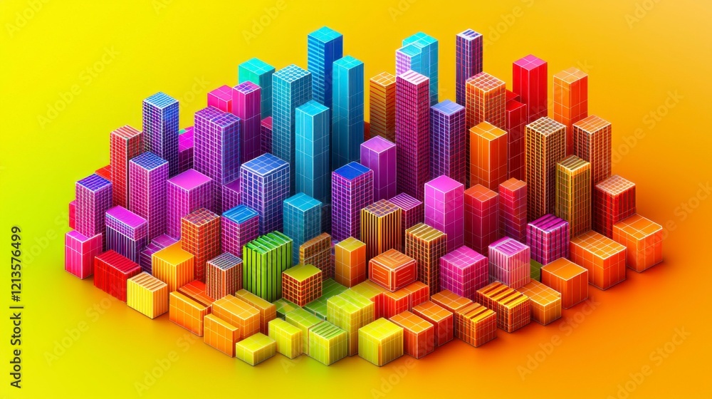 Isometric digitally generated data chart with vivid colors illustrating detailed market performance, trend analysis, and statistical data in a modern 3D visualization style. Isometric digitally generated data chart with vivid colors illustrating detailed market performance, trend analysis, and statistical data in a modern 3D visualization style.