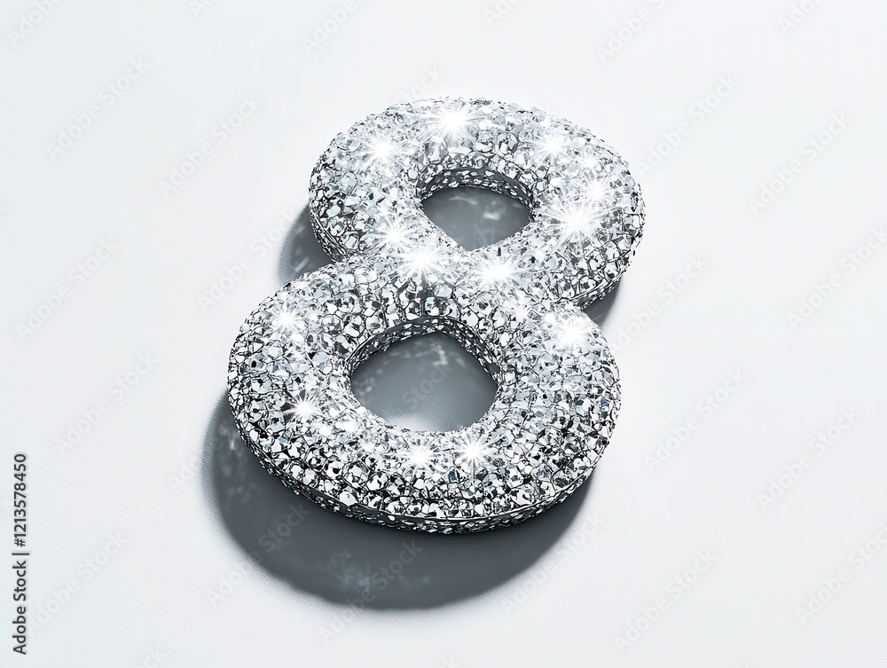 Sparkling Number Eight Made of Glittering Crystals on Light Background Sparkling Number Eight Made of Glittering Crystals on Light Background