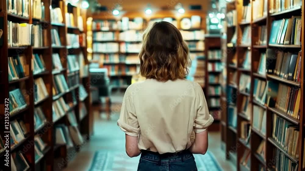 A beautiful woman looking for books in library A beautiful woman looking for books in library