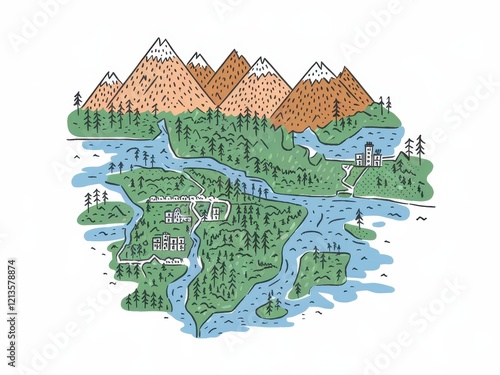 Wallpaper Mural Whimsical Island Map with Mountains and Villages Torontodigital.ca