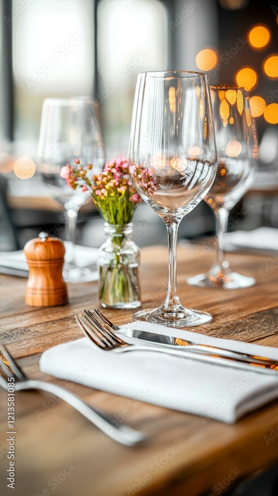 Table arrangement with various flowers and a wine glass creating a cozy dining atmosphere Table arrangement with various flowers and a wine glass creating a cozy dining atmosphere