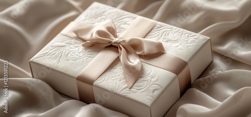 Elegant Gift Box on Silk, Festive Present, Gift Giving photo