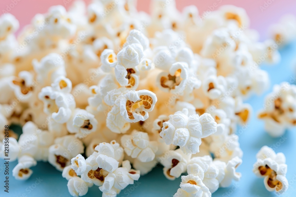 lover popcorn day concept. Freshly popped popcorn scattered on a colorful background. lover popcorn day concept. Freshly popped popcorn scattered on a colorful background.