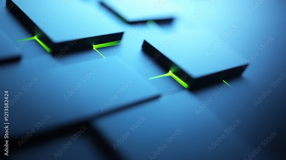 Obraz premium Abstract Blue Green Glowing Cubes Texture. AI Generated