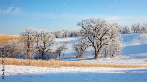 Wallpaper Mural The serene landscape is dotted with snow-capped hills and towering trees. Torontodigital.ca